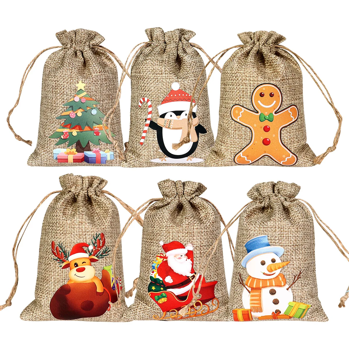 

2pcs New Christmas Hemp Candy Bags, Drawstring Drawstring Storage Holiday Packaging Bag, Cute Christmas Decoration Accessories