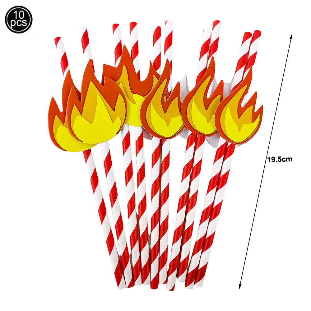 Fire Theme Disposable Paper Straws Drinking Straws Cupcake Toppers Kid Birthday Party Decor Baby Shower Fireman Party Supplies