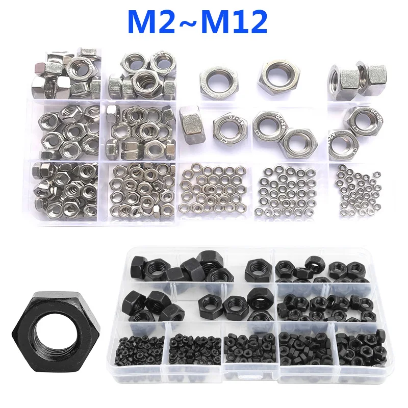 

Nut M2 M2.5 M3 M4 M5 M6 M8 M10 M12 304 Stainless Steel Hexagon Nut Brass Copper Carbon Steel Black Hex Nuts Set for Screws Bolts