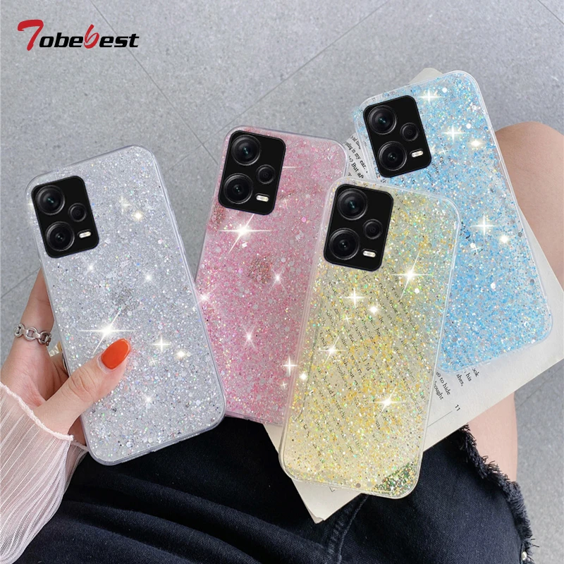 Shiny Glitter Silicone Case for Xiaomi Redmi Note 12 Pro 4G 5G Coque Gold Silver Foil Soft Back Cover