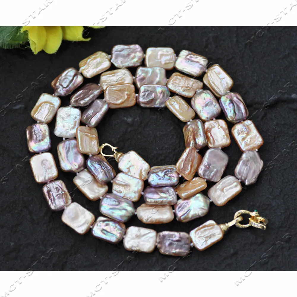 

Z14097 33 дюйма 18 мм лавандово-розовое прямоугольное ожерелье с пресноводным жемчугом CZ