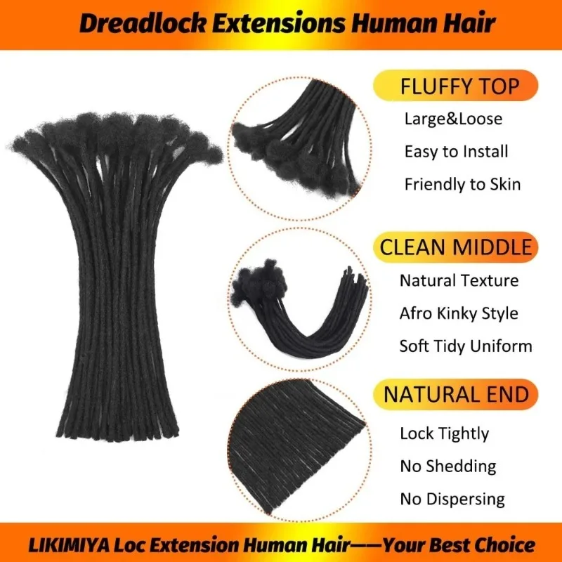 18 Zoll Loc Extensions Echthaar 0,2/0,4/0,6/0,8 cm 30 Strähnen Dreadlock Extensions für Männer Frauen Kinder Natürliches Schwarz Bulk-Haar – Detail 3