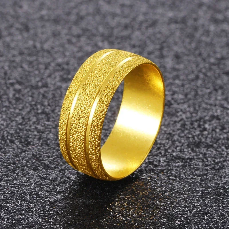 Cincin lapis murni untuk pria dan wanita, kualitas tinggi versi Korea sederhana emas kuning 999 24k mobil buram seni bunga