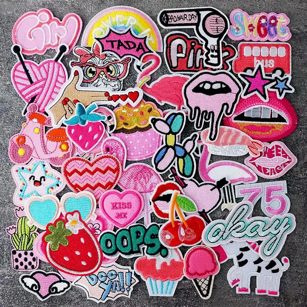 Pink Flamingo Cake Girl Iron on Patches Appliques for Clothing Embroidery Cloth Stickers Sewing Handmade Decoration Repair Patch