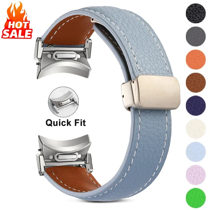 Magnetic Buckle Leather Band for Samsuang Galaxy Watch 7 6 5 4 40mm 44mm 5Pro No Gaps Strap for Galaxy Watch 6 4Classic 43 47mm