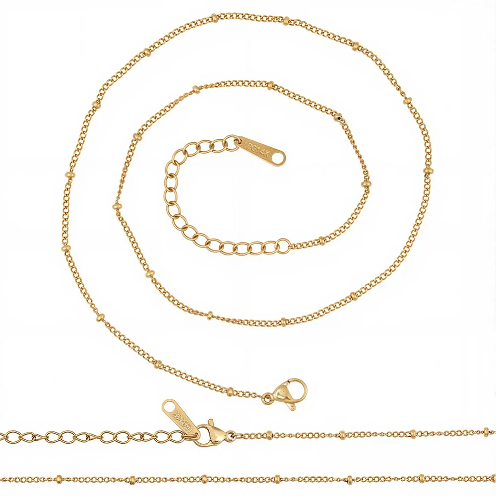 2 collares de cadena de acero inoxidable 304 con baño iónico (IP) para hombre y mujer, chapados en oro real de 14 quilates, 16.34 pulgadas (41.5 cm), 1.5~2 mm