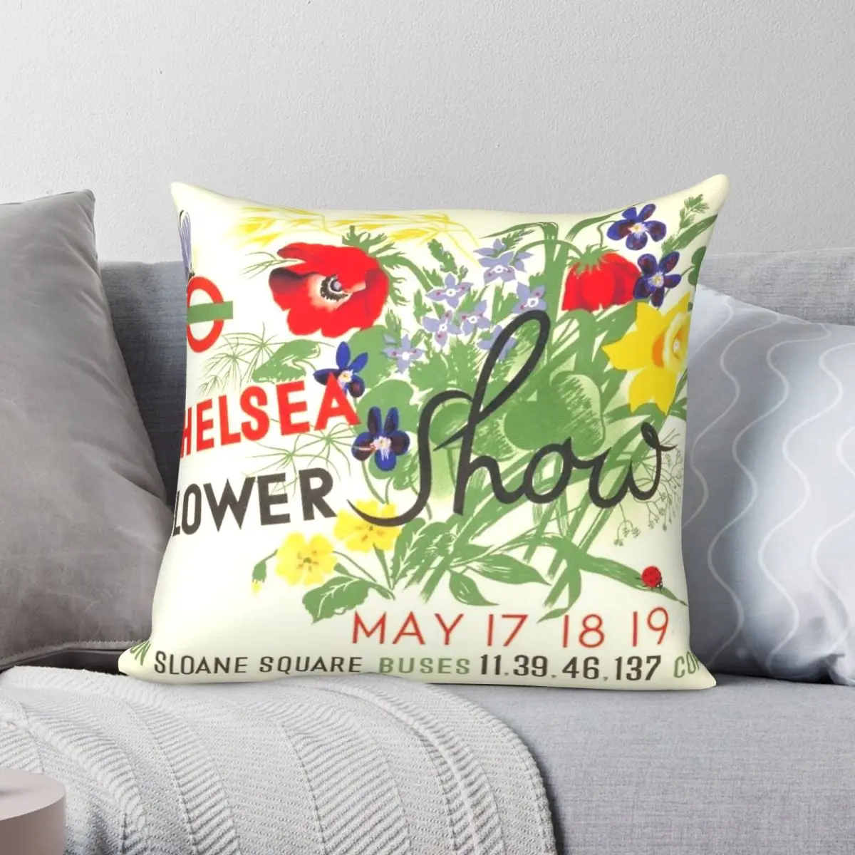 Chelsea Flower Show English Pillowcase Polyester Linen Velvet Printed Zip Decor Bed Cushion Cover Wholesale 45x45