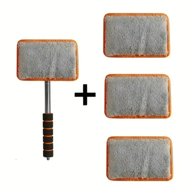 4pcs Car Windshield Wiper,Telescopic Glass Cleaning Cloth with Metal Pole for Defogging and Dust Removal,Car Cleaning Accessorie