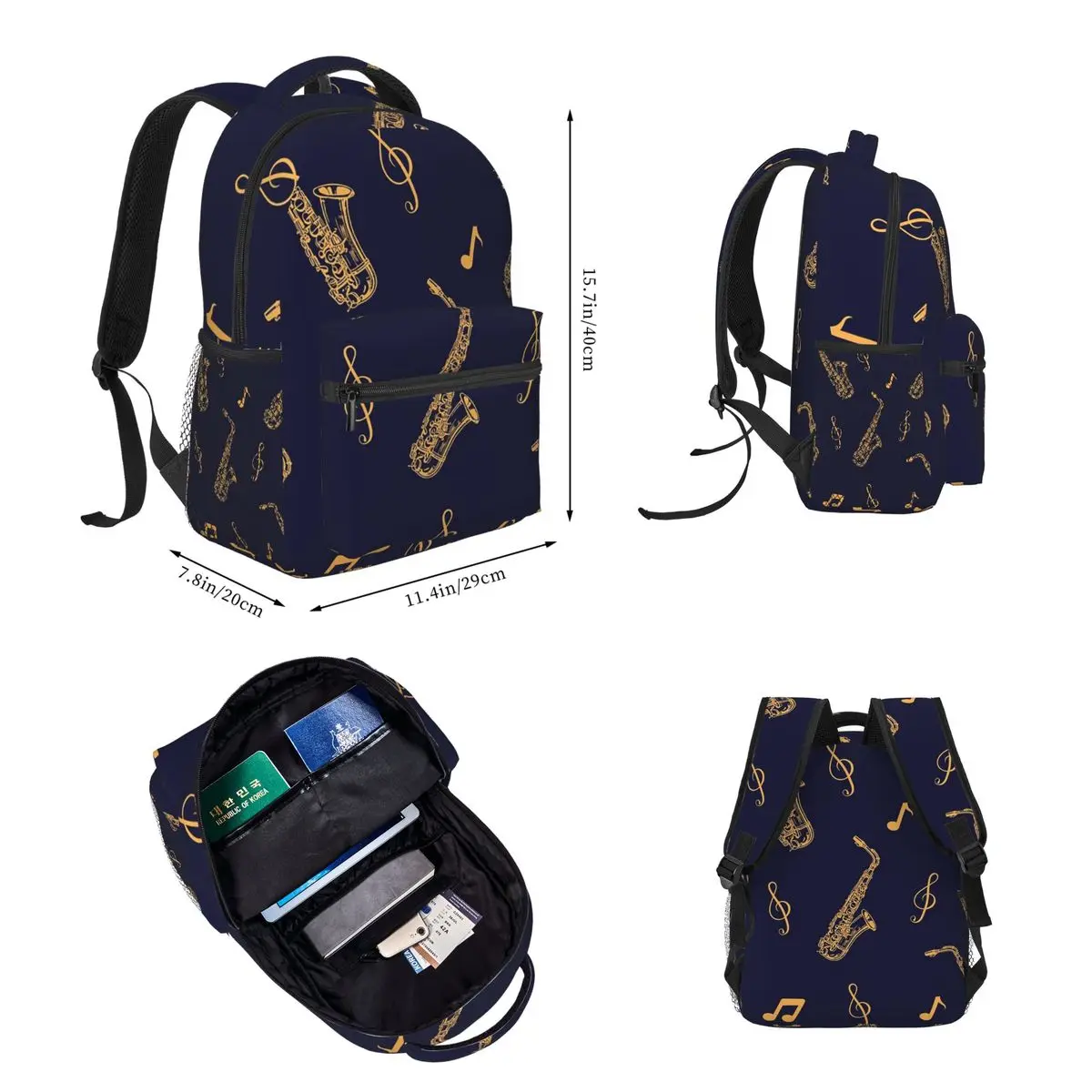 Musical Saxophone Pattern Backpacks Boys Girls Bookbag Children School Bags Cartoon Rucksack Lunch Bag Pen Bag Three-Piece Set