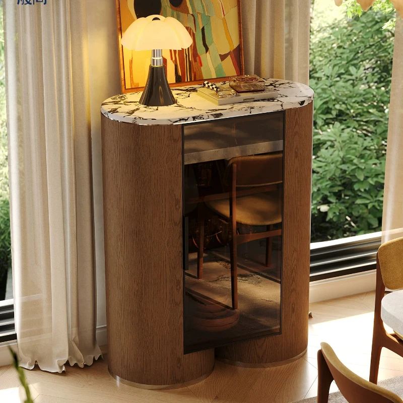CX medieval style, living room solid wood display cabinet retro walnut color high-end wine cabinet
