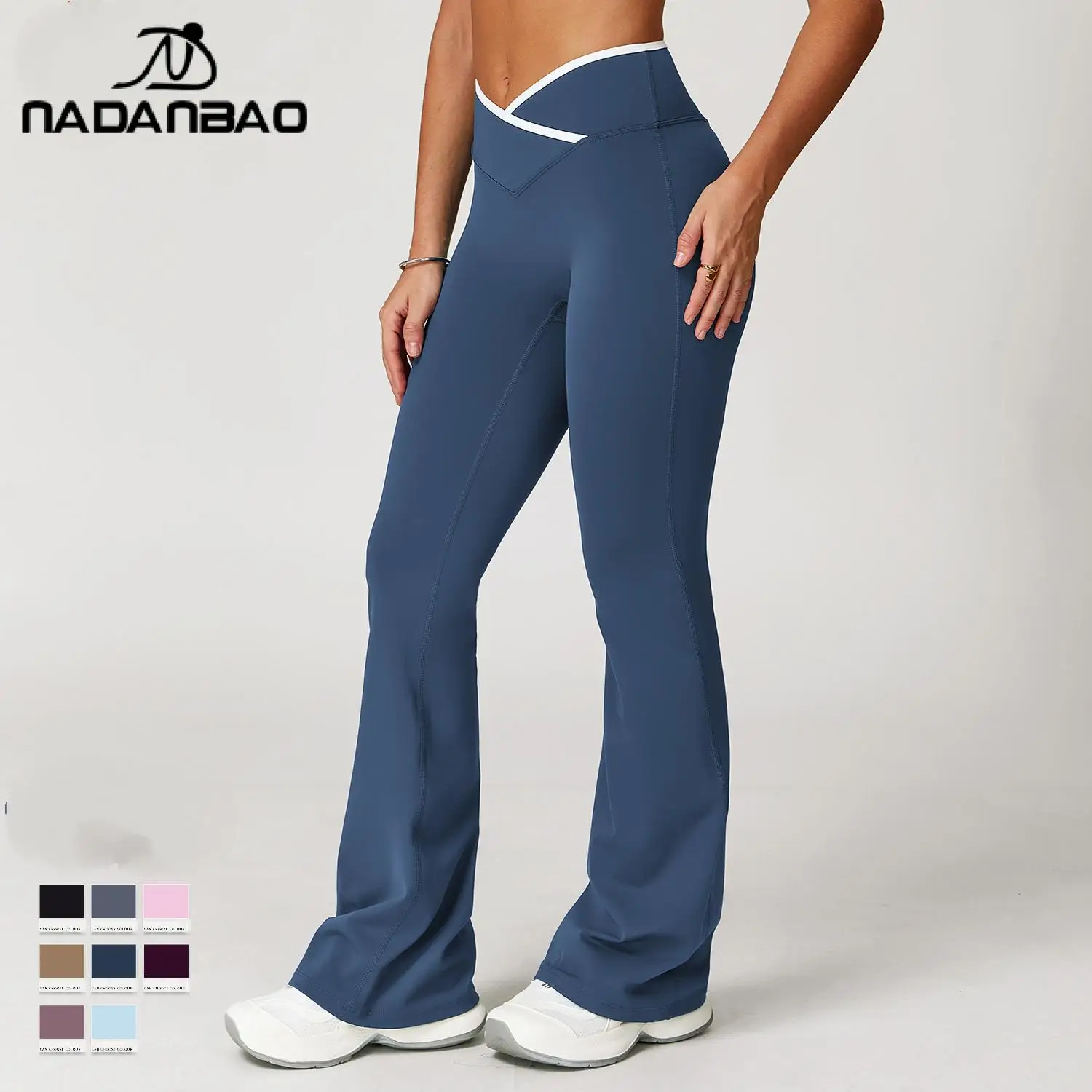 

Nadanbao Women's Naked Sexy Slim Yoga Pants Cross High Waist Flared Trousers Casual Ladies Wide Leg Pants Sports Fitness Bottoms