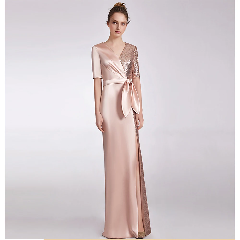 Pink Satin Sequin Mermaid V-neck Evening Dress 2023 New Elegant Luxury Unique Design Formal Evening Dress