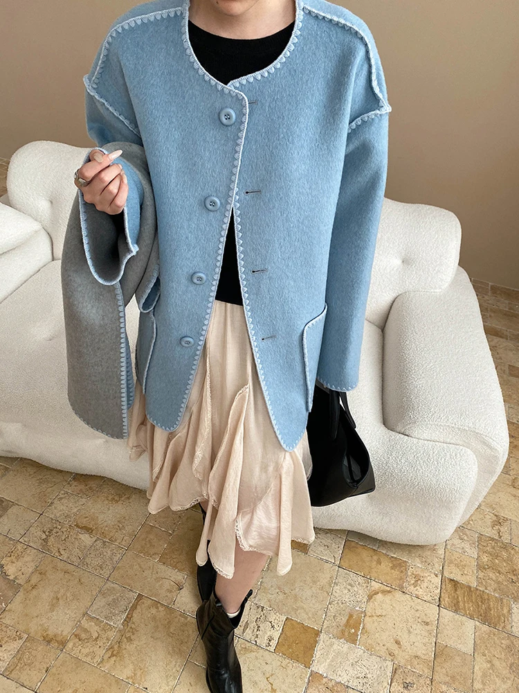 FANAN オフィスレディ厚く暖かい 100% ウールコート女性のためのシングルブレスト気質ジャケットスカーフ襟生き抜く冬新