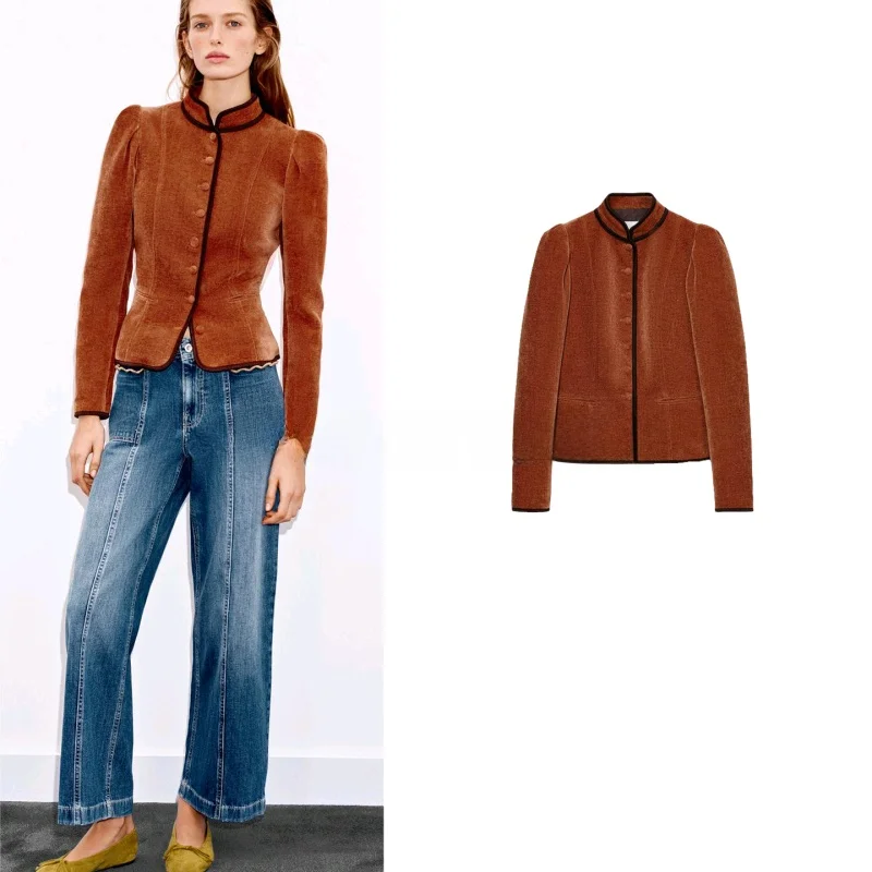 

Spring 2026 Women's Commute Style Slim Fit Long Sleeve Stand Collar Color Block Trim Suit Jacket New Arrival Fashion Ladies' ...