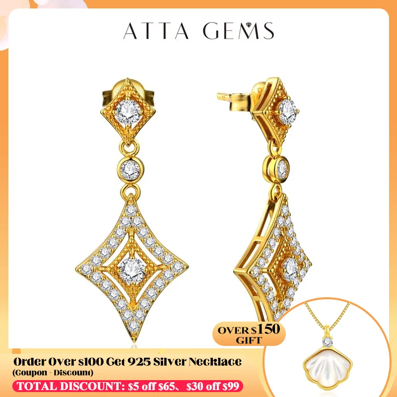 

ATTAGEMS Luxurly D Color VVS1 Brilliant Moissanite Earrings for Women 925 Sterling Silver Yellow Gold Plated Anniversary Jewelry