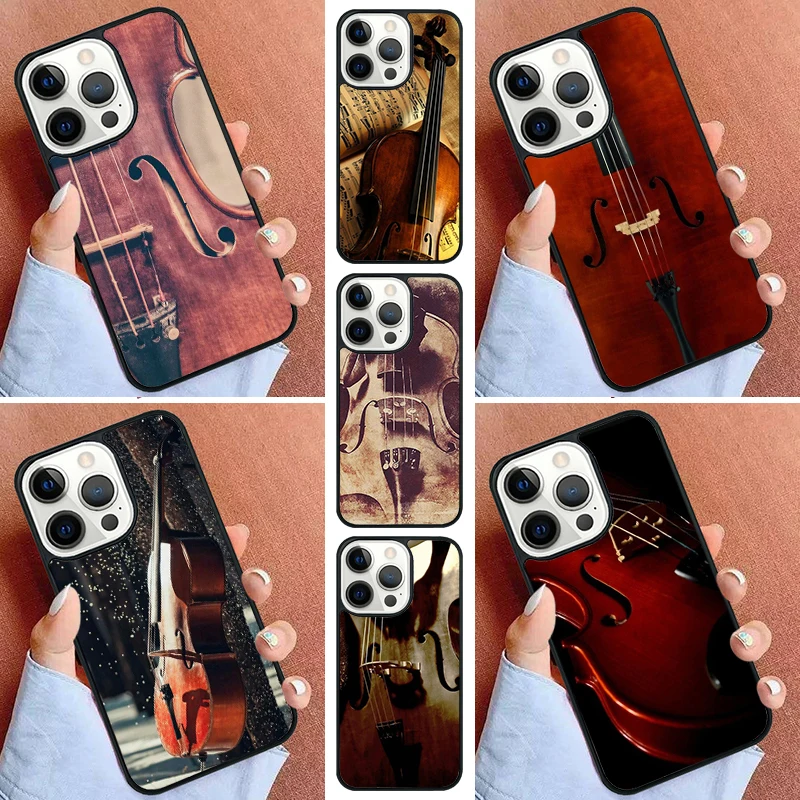 Wood Cello Violin Phone Case For iPhone 16 15 14 Pro 11 13 12 Mini Max SE 2020 6s 7 8 Plus Cover Capa