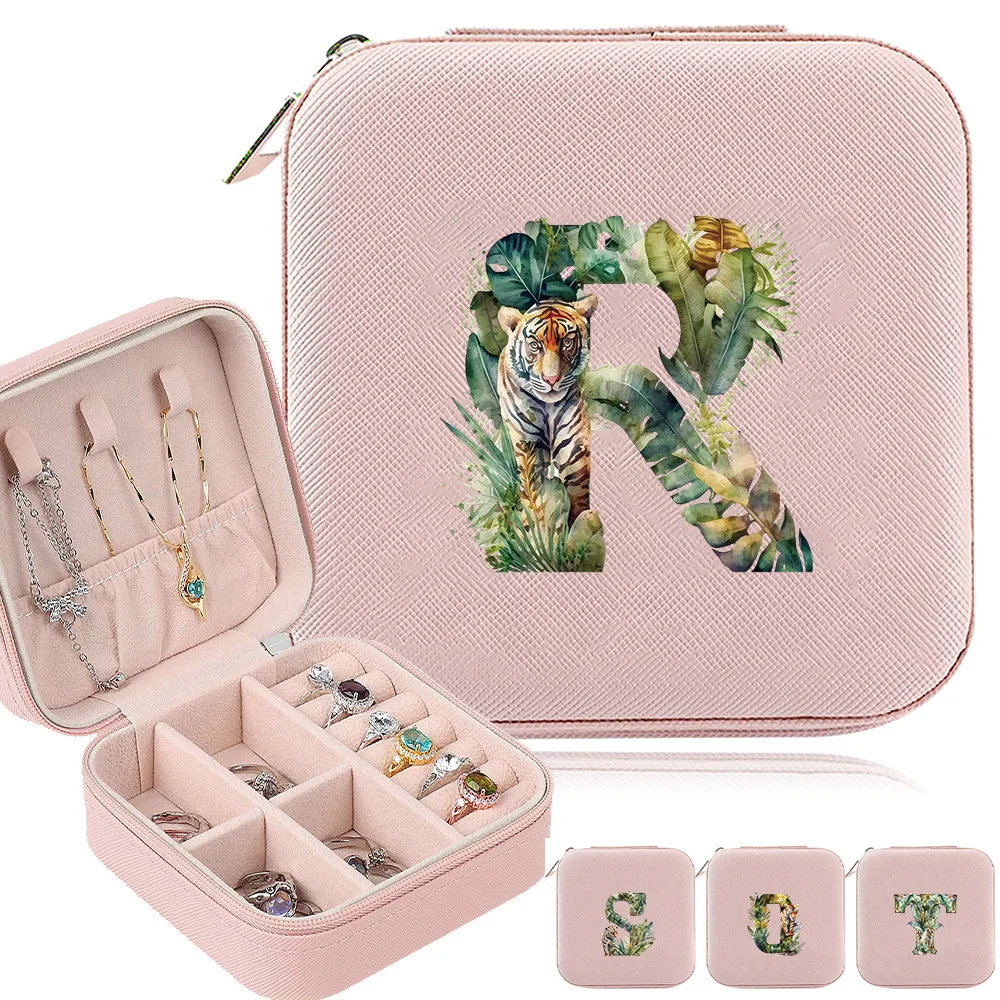 

Jewelry Case Portable Travel Jewelry Box Personalized Gifts Leather Tiger Letter Pattern Storage Zipper Jewelers Jewelry Box