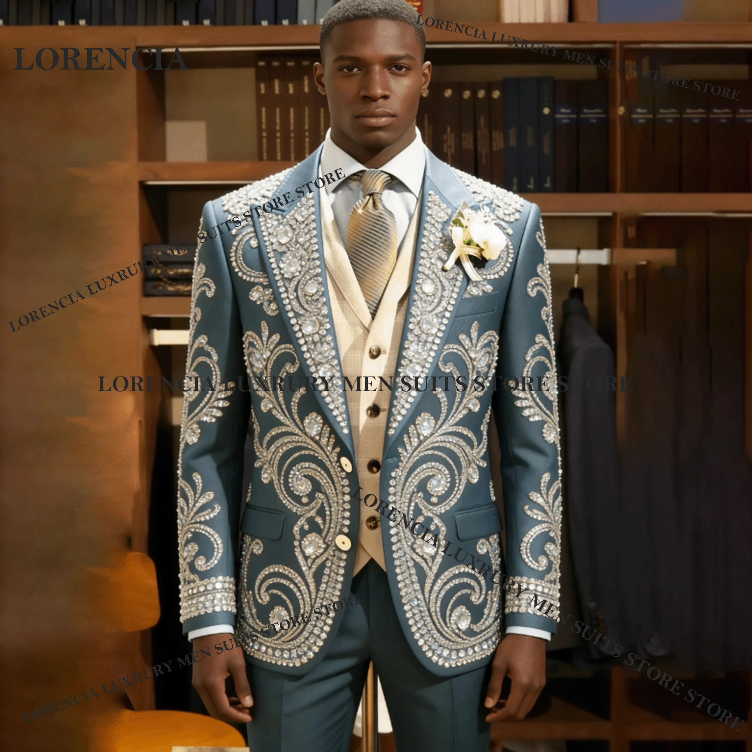 

Элегантные мужские свадебные костюмы с кристаллами и пайетками, 3-х предметный комплект, индивидуальный пошив, смокинги для жениха, мужские пиджаки для вечеринок, облегающие костюмы, одежда для мужчин.