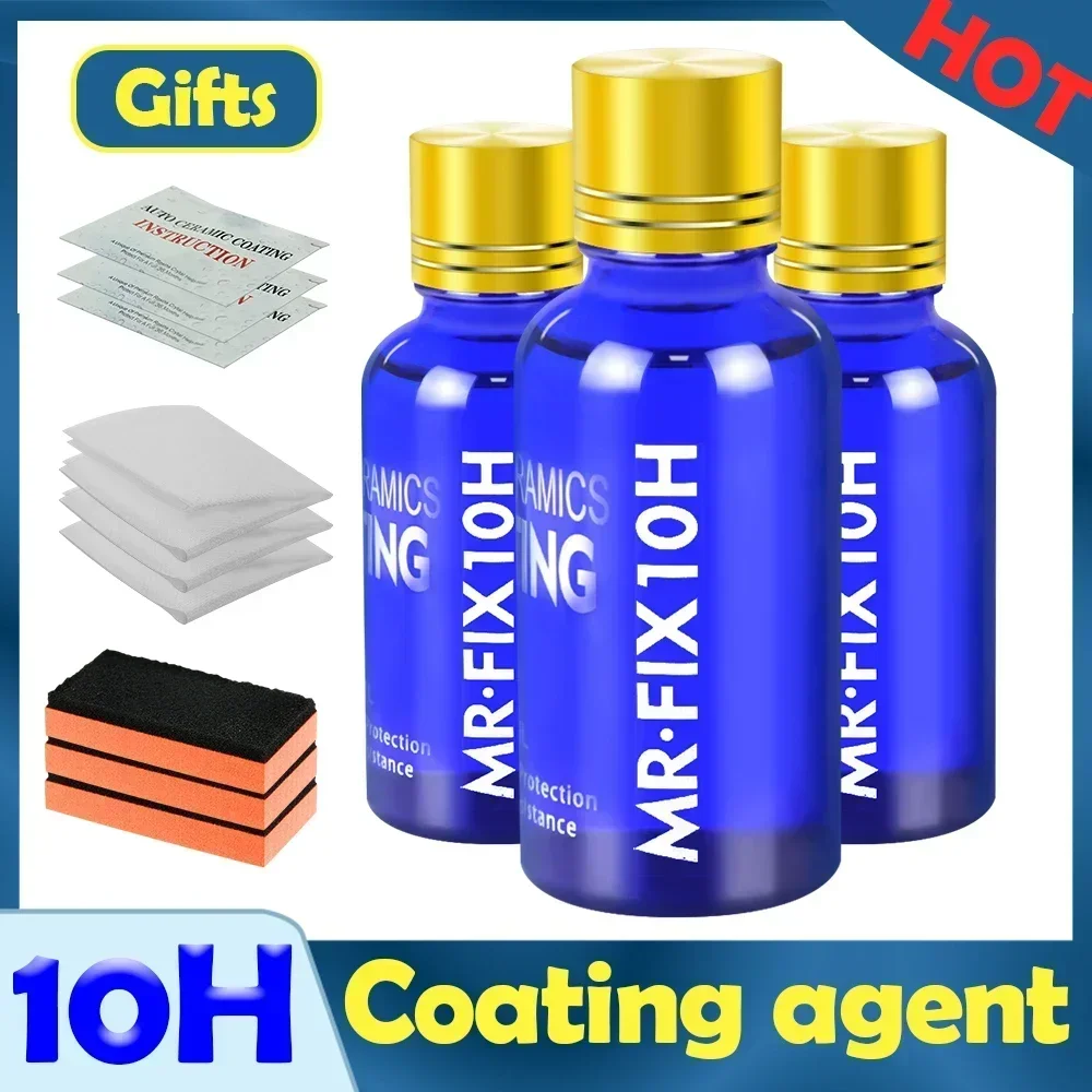 3PCS 10H Ceramic Coating Polishing Wax Super Hydrophobic Paint Care Durability Anti-Corrosion Plated Crystal Car Liquid Glass