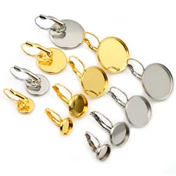 316 Stainless Steel French Lever 6-25mm Cabochon Earring Setting Blank Earring Base Cameo Tray For Jewelry Making Supplies