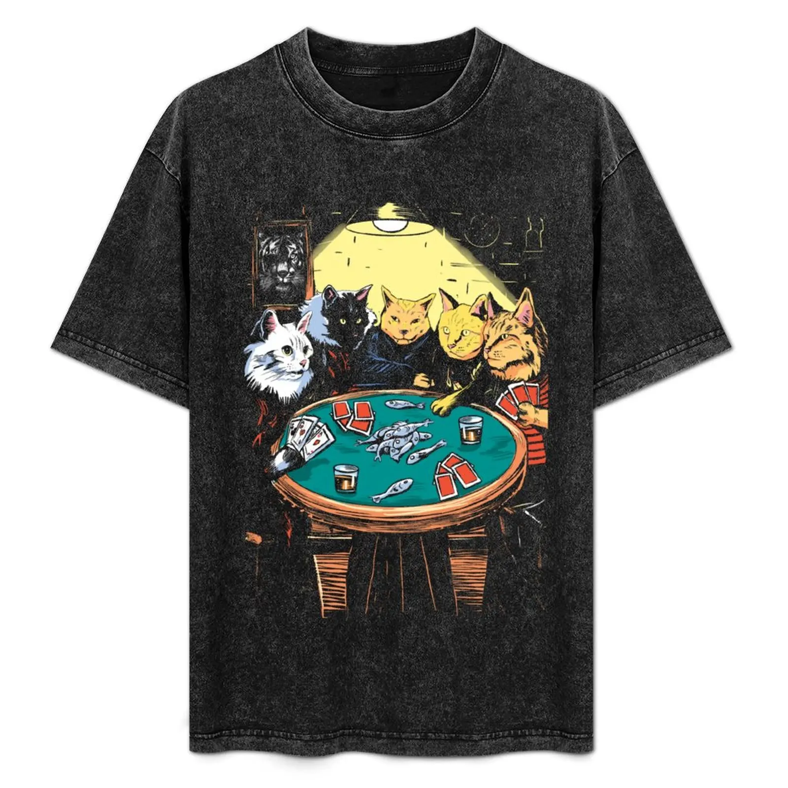 ポーカーゲームをする猫たち-tシャツ-ジムエクササイズ半袖tシャツ