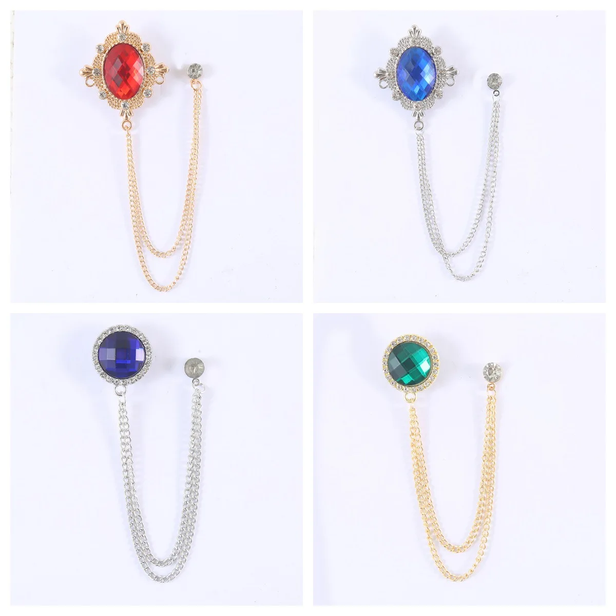 Korean Brooch Suit Accessories Men's Flower Fashion Chain Brooch French Brooch Accessories Trend Diamonds