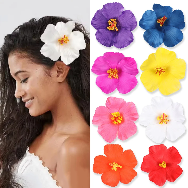 5 stücke 9 cm Hawaiian Blume Haar Clip Hibiskus Blumen Haar Ornamente Für Frauen Romantische Böhmische Blume Seite Pony Clip zubehör