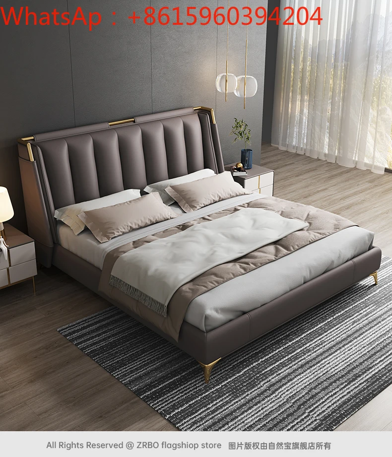 

New bed leather main bed simple modern 1.8m double storage wedding Italian luxury