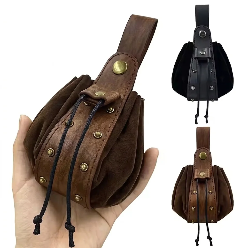 Mittelalterliche Renaissance-Gürteltasche Wikinger-Kordelzugbeutel Münzbeutel Tragbare Vintage-Geldbörse für Halloween LARP Cosplay Kostümparty