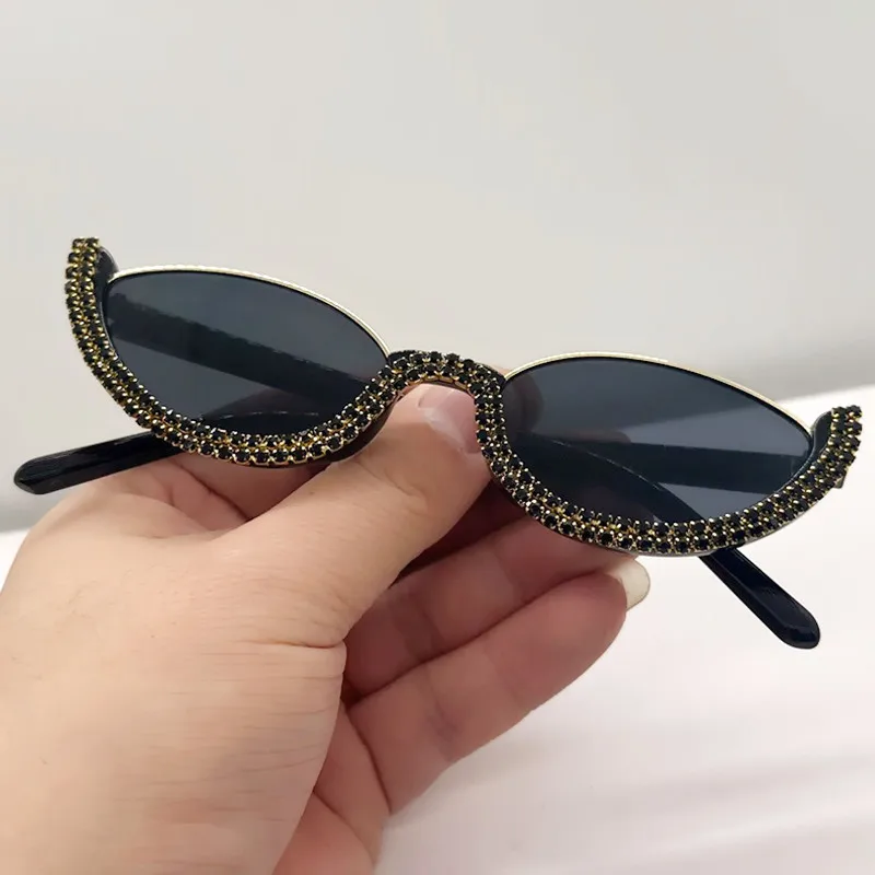 OEC CPO Neue Diamant-Halbrahmen-Sonnenbrille für Damen Vintage-Shades Kleine Strass-Sonnenbrille Weibliche Punk UV400 Brillen – Detail 4