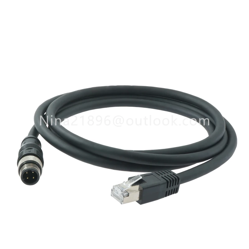 

M12-4 core D-type male to RJ45 Ethernet high-flexibility double-shielded connector twisted pair