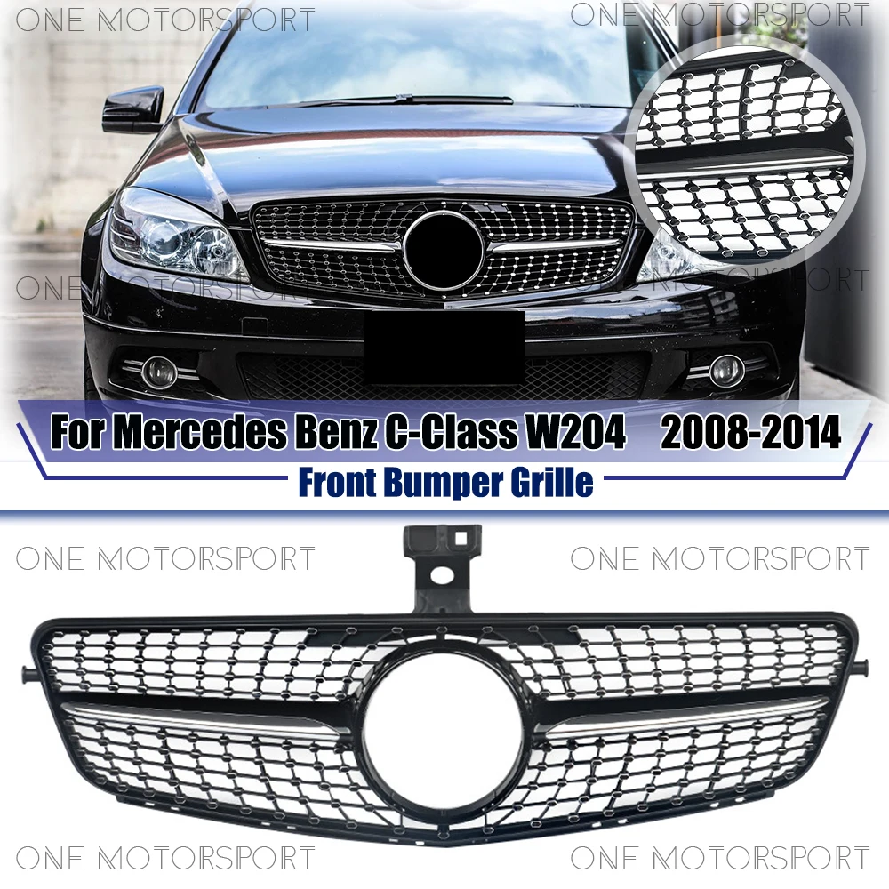 

Решетка гоночного бампера в стиле бриллиантов для Mercedes Benz C-Class W204 08-14 C180 C230 C250 C280 C300 C350 Глянцевая черная передняя решетка