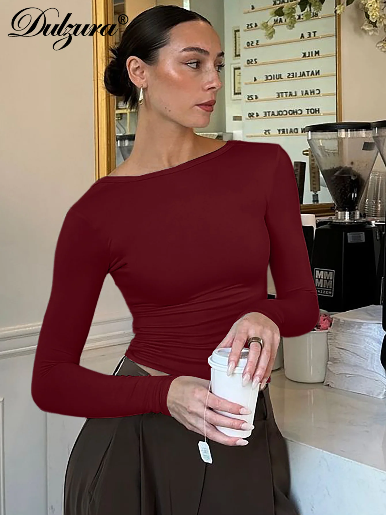 Dulzura 2025 Autumn Latest Solid Sexy O-Neck Long Sleeve Backless Slim T-Shirt Women'S Fashion Casual Party Club Street Clothes