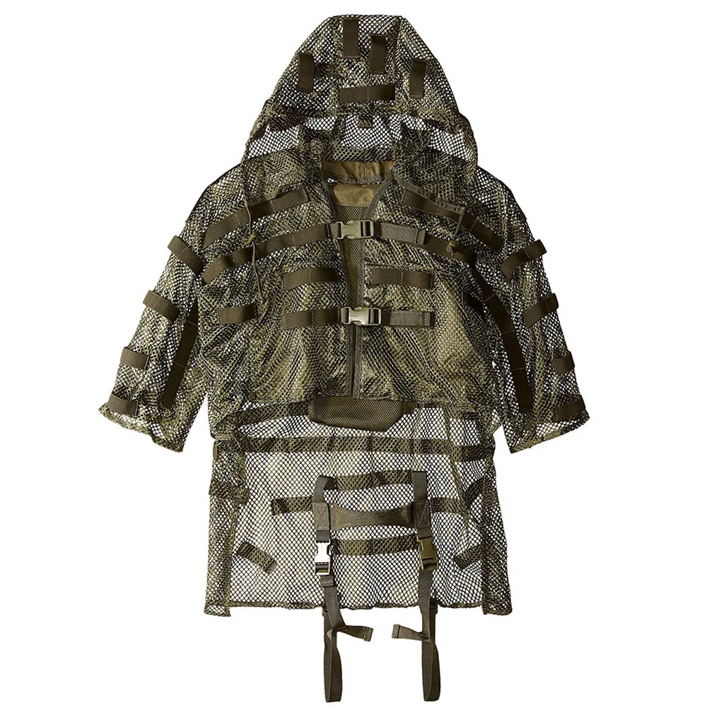 Nylon Mesh Tactical Camouflage Geely Suit Back With 3L Water Bag Pocket Detachable Foldable Hat