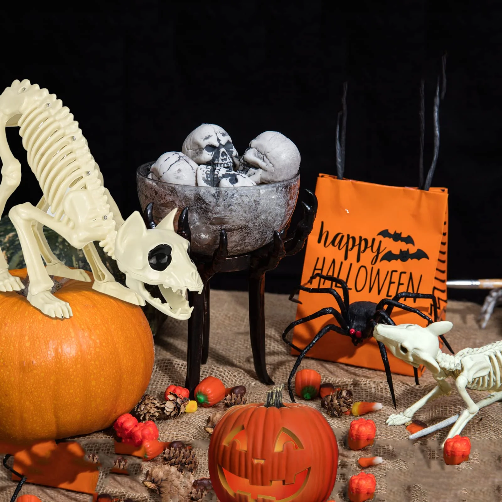 Halloween-Tierskelett-Modell: Katze und Maus, Gruselige Halloween-Dekoration, Requisiten für Geisterhäuser – Detail 3