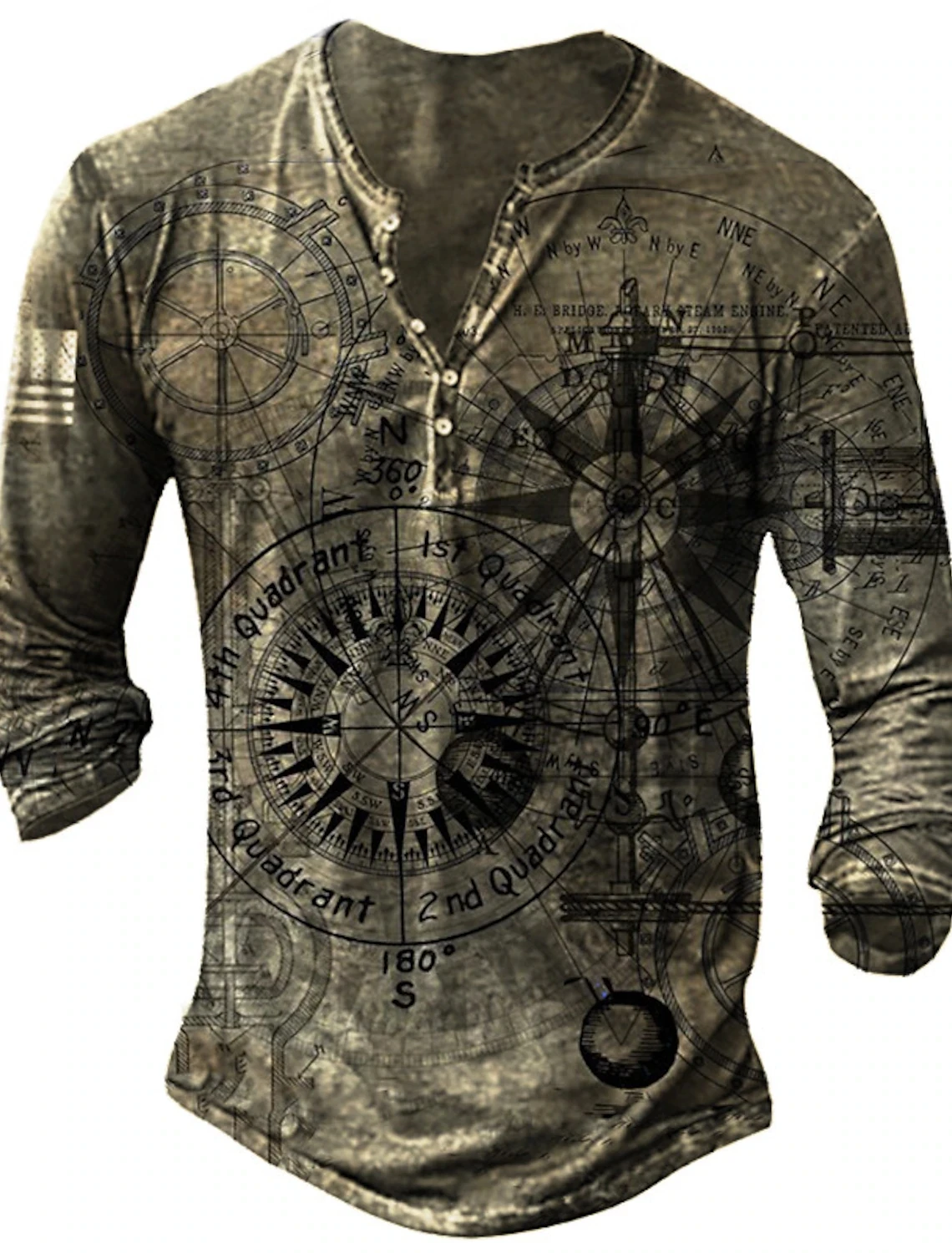 Compass 3D Vintage Button-Down V-Neck Short Sleeve Goth T-Shirt Men Oversized Top Men Punk Street Wear Brazilian Spanish T-Shirt