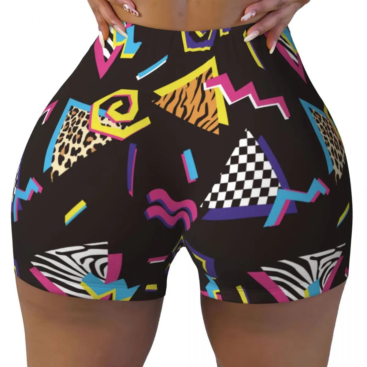 Push Up Short Elasticity Scrunch Butt Abstract Shapes Animal Prints 90'S Style Running Shorts Sports Shorts Womens Clothes Gym