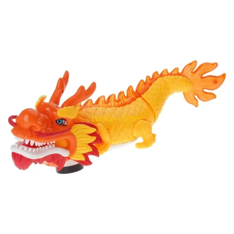 Y4QA Electric Dragon Dance Music Toy with Flashing Light Chinese New Year Wiggling Dragon Toy Toddler Kids Crawl Learning Toy