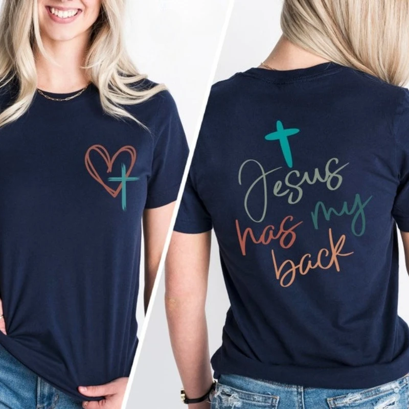 Jesus Has My Back Tee Christian Shirts Faith T Shirt Religious Shirt Christian Gifts Religious Shirts for Women Jesus Love Tops