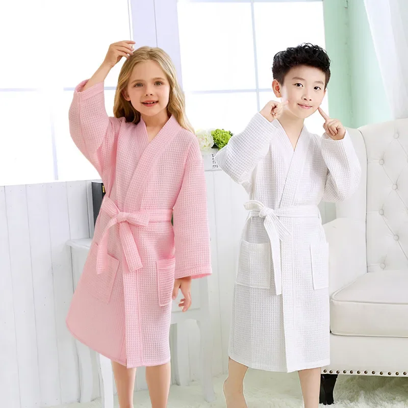 

2025 Spring Summer Children's Bathrobe 100% Cotton Waffle Robes Homewear Sleepwear Bath Robes for Girls Boys