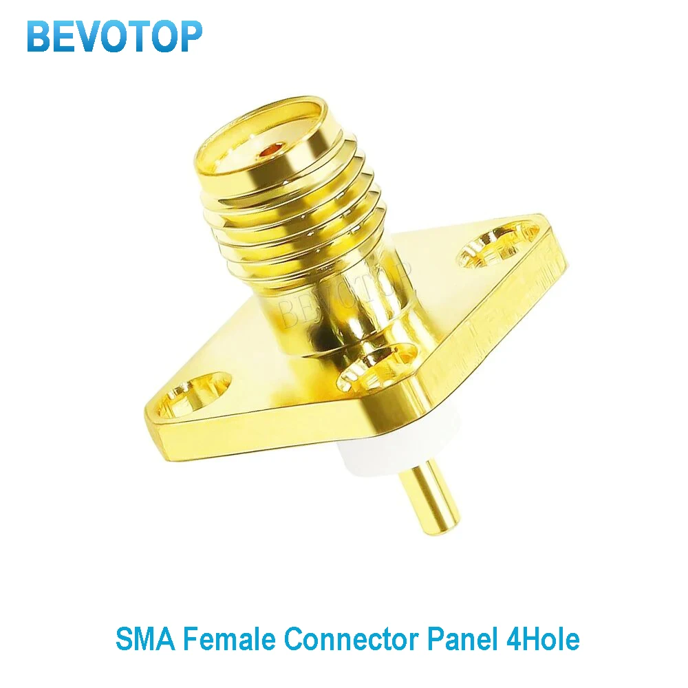 

100PCS/lot SMA Panel Mount Connector SMA Female Jack 4 Holes Flange Chassis Solder Coax Adapter 50 Ohm Gold Plated