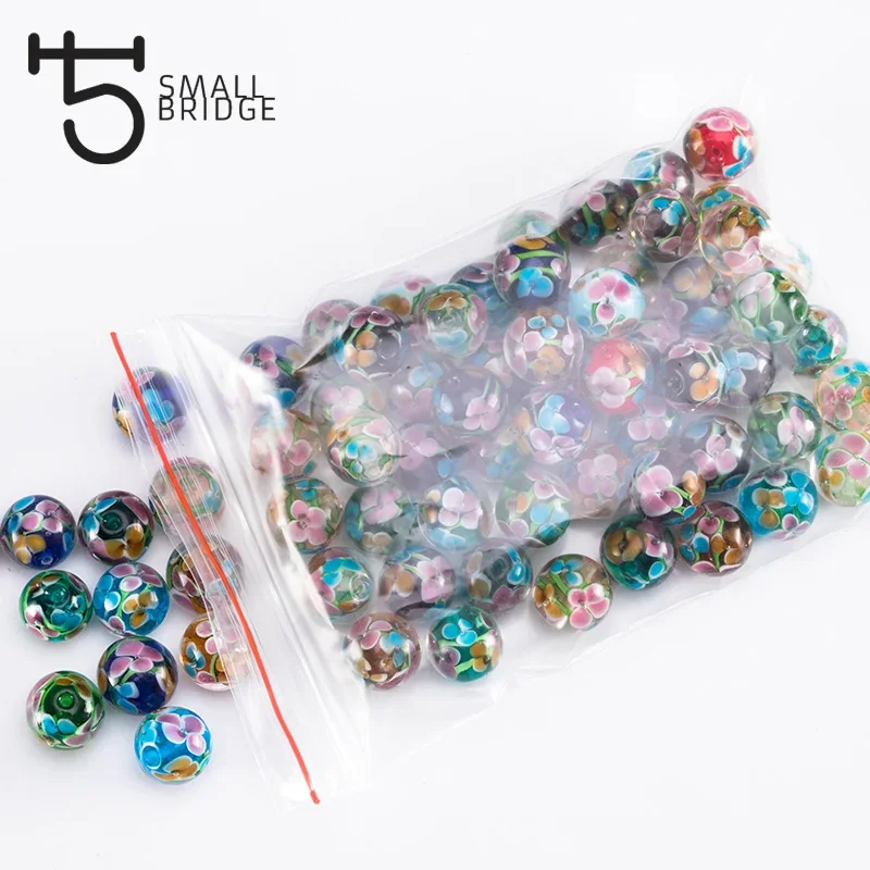 12mm Murano Transparent Round Lampwork Beads Women Necklace Jewelry Making Transparent Diy Flower Beads Wholesale L202