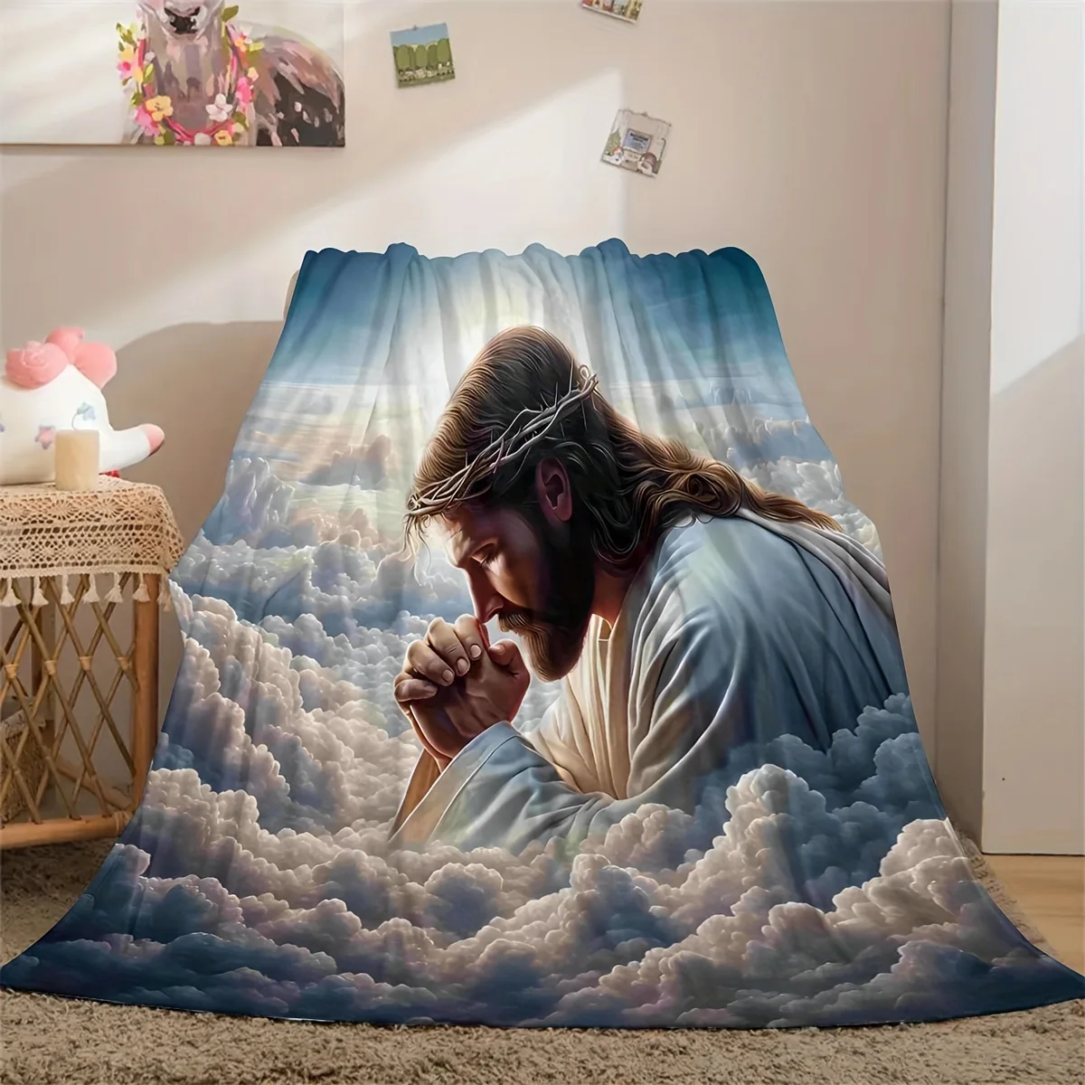 Jesus Flannel Throw Blanket, Soft Warm All Season Wearable Blanket for Couch, Office Bed Camping,Christian Gift, Cozy Home Decor