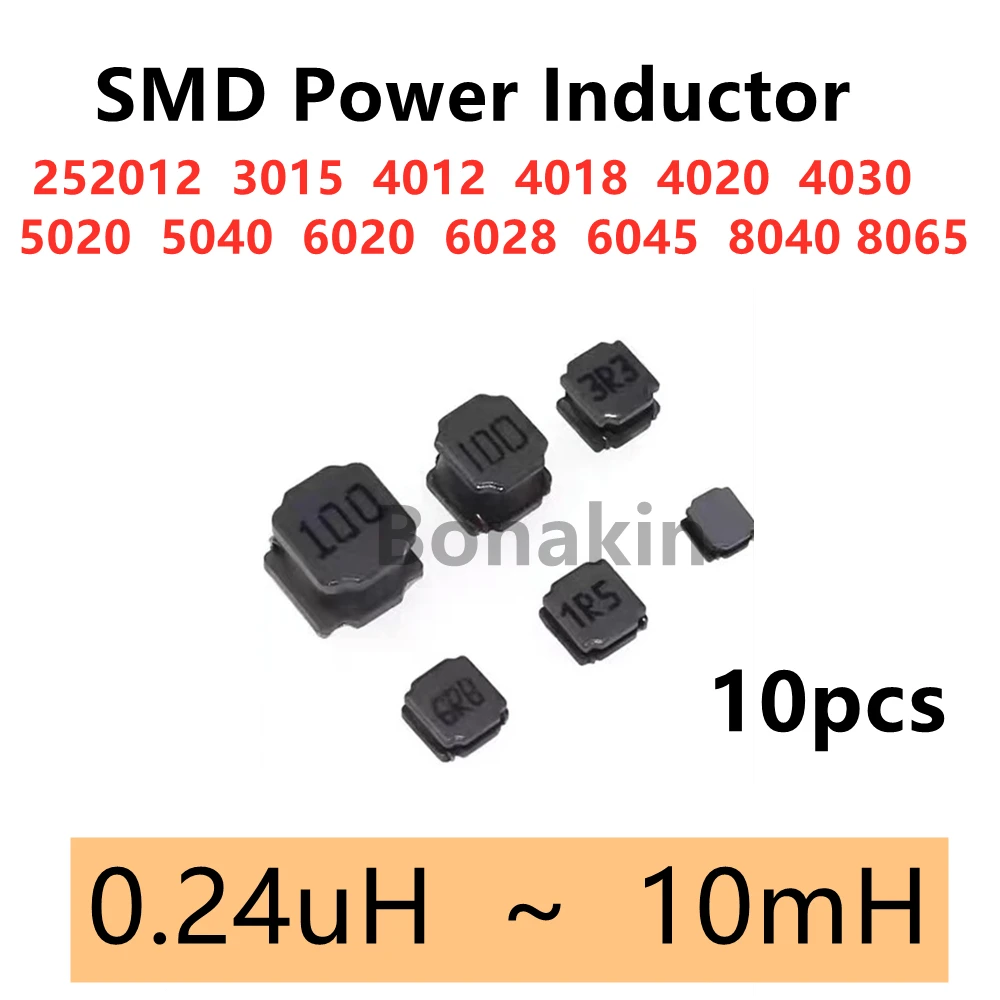 10pcs SMD Power Inductor NR 252012 3015 4012 4018 4020 4030 5020 5040 6020 6028 6045 8040 8065 1 10 470UH 1MH Magnetic Inductors