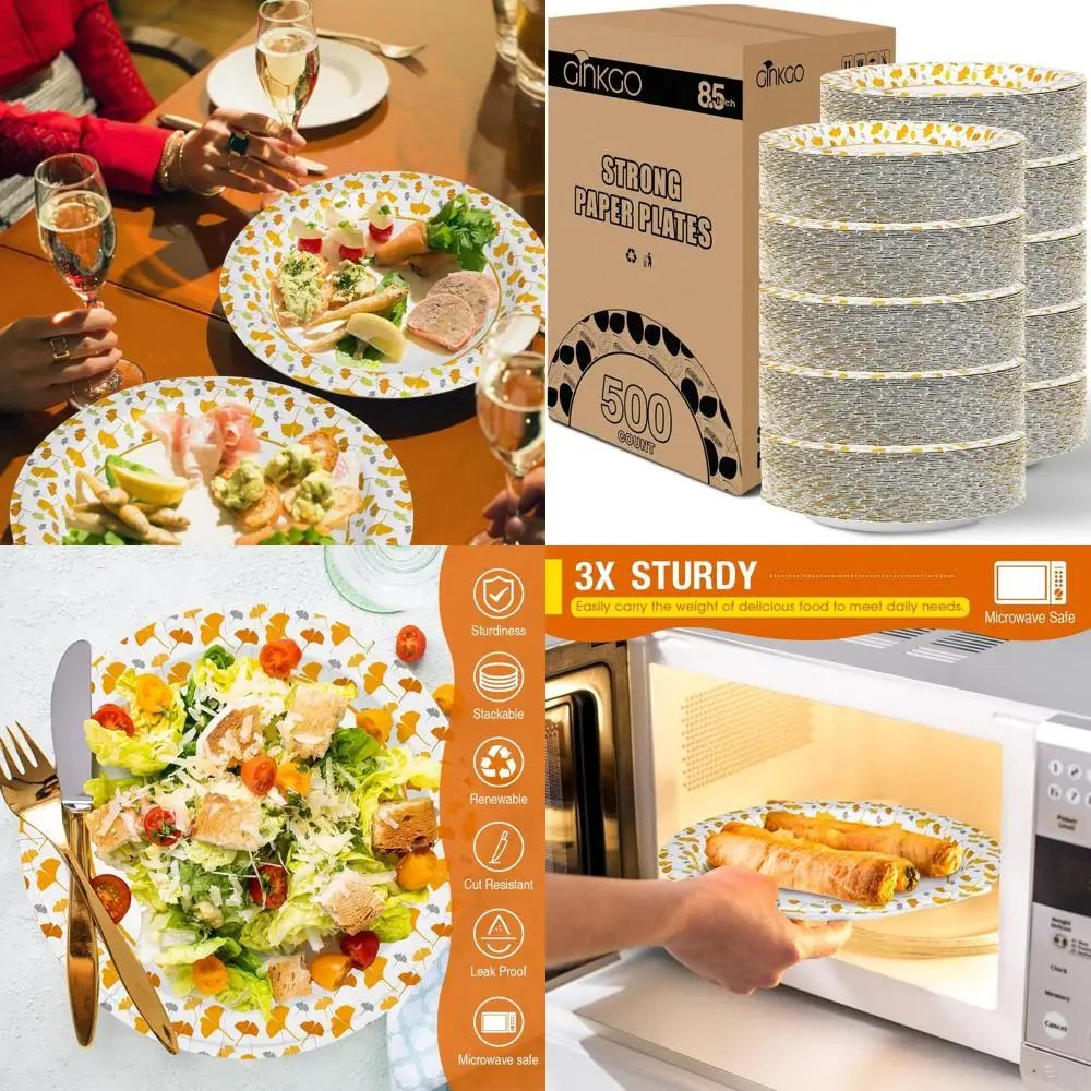 

Bulk 500 Pack 8.5 Thickened Heavy Duty Disposable Paper Plates for Party & Everyday Use