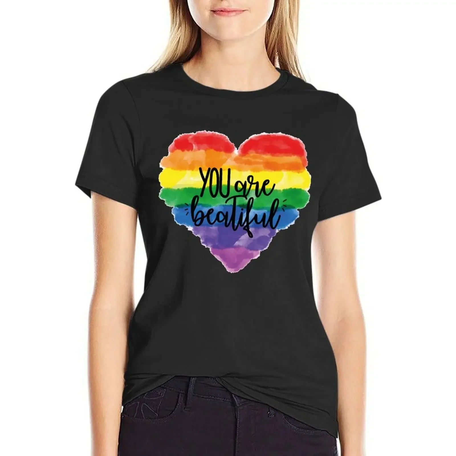 

You Are Beautiful LGBT Rainbow T-Shirt lady clothes new edition graphics black t shirts for Women