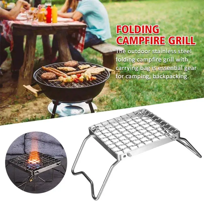 Multifunctional Folding Campfire Grill Portable Stainless Steel Camping Grill Grate Gas Stove Stand Outdoor Wood Stove Stand