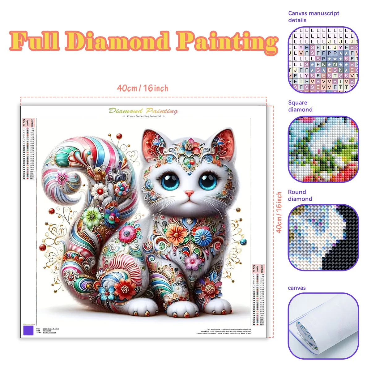 RUOPOTY 5d Diy Diamond Painting Cat Full Round Rhinestone Diamond Art Painting Handcraft Making For Beginners Home Decoration