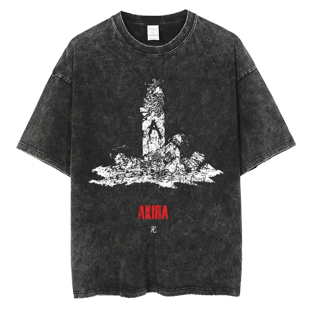 

Washed Vintage Anime Akira T Shirt Japanese Science Fiction Cartoon Movie Shotaro Kaneda T-shirt Men Women Manga Casual Tshirt