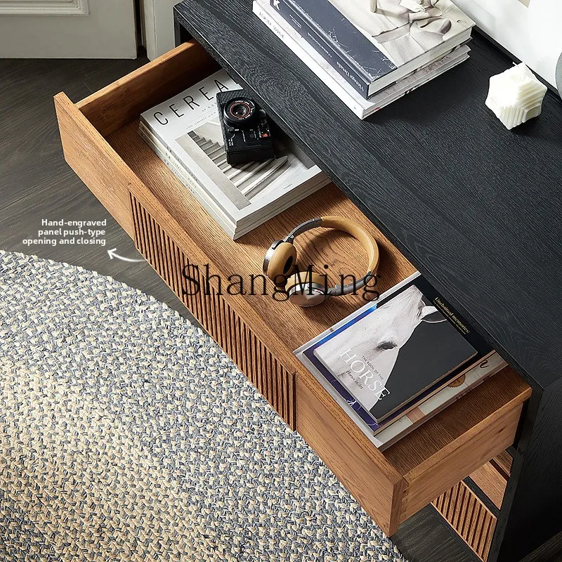 LXY modern retro color matching solid wood dining side cabinet wabi-sabi black oak tea cupboard